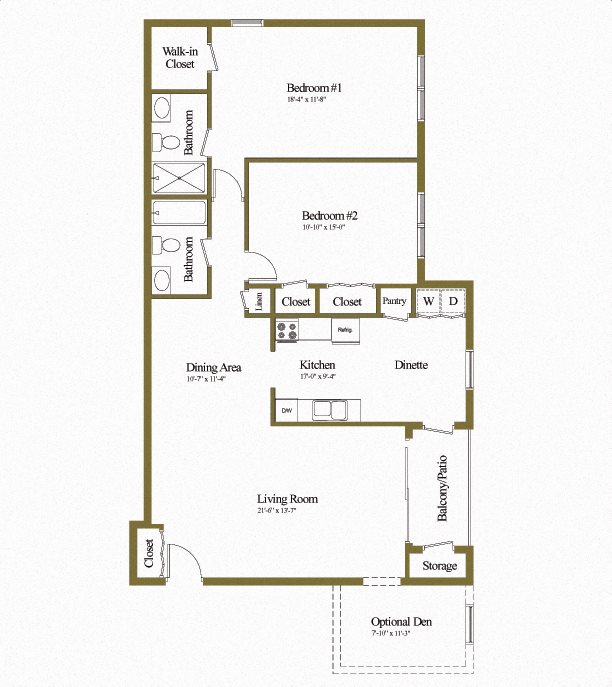 2 Bedrooms 2 Bath Floor Plan 1
